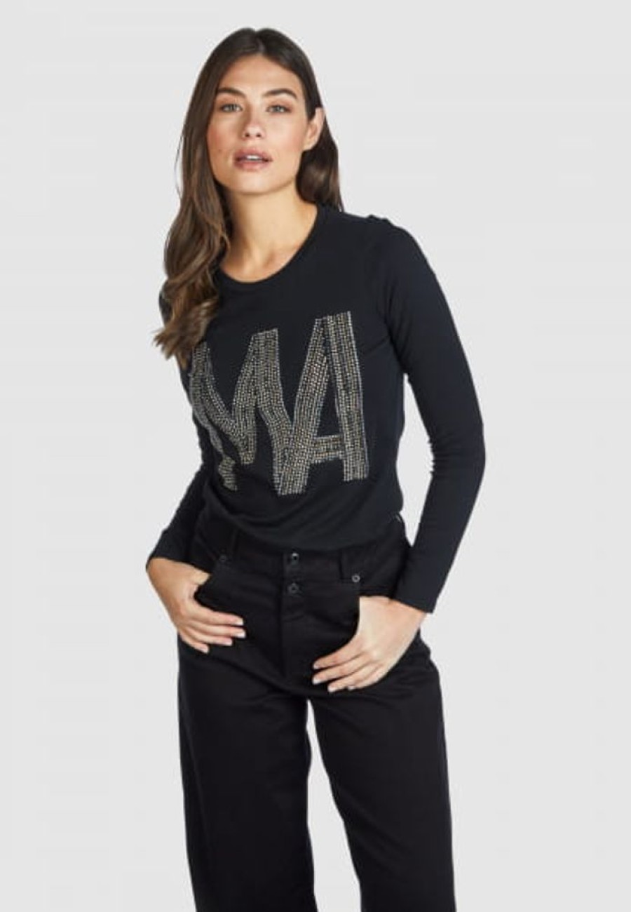 Shirts Marc Aurel | Langarmshirt Mit Strass-Monogramm